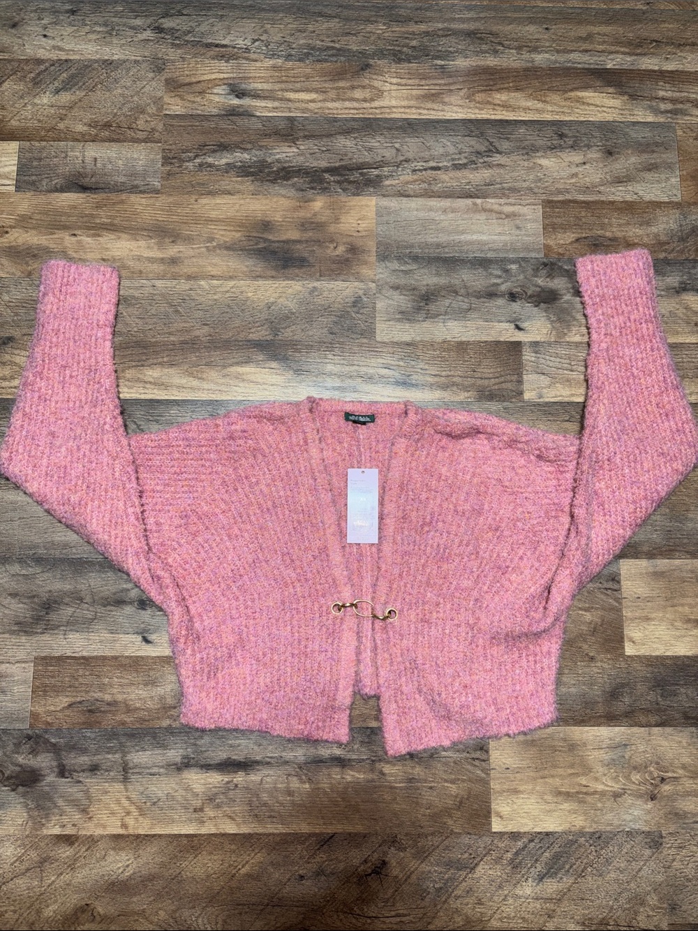 wild fable Pink Cropped Cardigan with Gold Hook Closure | XS
